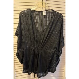 Alexa & Stella Women's Crochet Hippie Boho Chic Rouched Tunic L Black NWOT